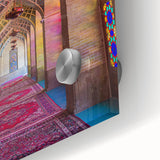 Large abstract wall art depicting a Middle Eastern scenery in muted earth tones on acrylic glass.