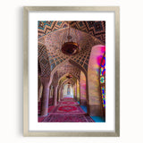 Textured abstract art print of a Middle Eastern scenery in muted earth tones, framed in silver, suitable for bedroom art.