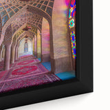 Extra large framed canvas featuring a textured black background and colorful Middle Eastern scenery.