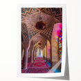Extra large rolled print of a Middle Eastern scenery in Iran with floral elements, in soft earth tones.