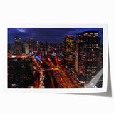 Tel Aviv cityscape in muted earth tones on a large rolled canvas, suitable for dining room or bathroom decor.