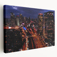 Panoramic view of Tel Aviv skyline in muted earth tones on stretched canvas, suitable for kitchen wall art.