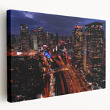 Panoramic view of Tel Aviv skyline in muted earth tones on stretched canvas, suitable for kitchen wall art.