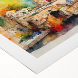 Art deco poster of a Middle Eastern scenery in muted earth tones on rolled canvas, suitable for dining room wall art.
