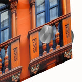 Large abstract wall art featuring a mid-century modernist style scene of Saudi Arabia in muted earth tones.