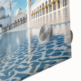 Large abstract wall art of Abu Dhabi skyline in muted earth tones on acrylic glass, suitable for dining room decor.