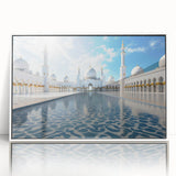 Art deco style Abu Dhabi skyline depicted in neutral shades on a framed acrylic, suitable for modern art wall decor.