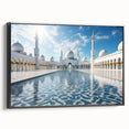 Black and white framed canvas of Abu Dhabi landscape, ideal for bedroom wall art in a vintage poster style.