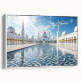 Vintage poster art of Abu Dhabi skyline in vibrant colors on a large framed canvas, suited for living room decor.