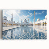 Black and white stretched canvas of the Abu Dhabi skyline, ideal for kitchen art.