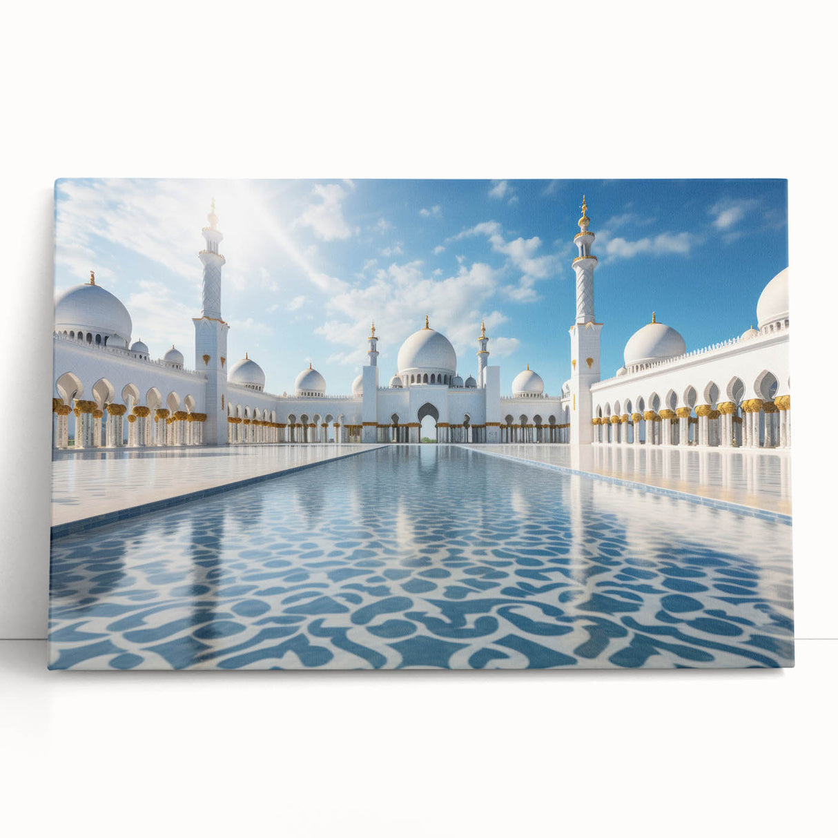 Black and white panoramic photo of Abu Dhabi skyline on stretched canvas, ideal for kitchen wall art.