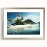 Textured abstract art print depicting a serene Oceania Fiji scenery in silver frame, ideal for bedroom art.