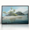 Large abstract wall art depicting an oceanic Fiji scenery in muted blues and greens on a framed acrylic.