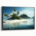 Black and white landscape art painting of a serene Fiji scenery on framed canvas, ideal for bedroom wall decor.