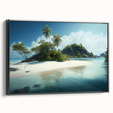 Black and white landscape art painting of a serene Fiji scenery on framed canvas, ideal for bedroom wall decor.