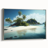 Framed canvas landscape art painting depicting a vintage Fiji scenery in colorful hues, ideal for living room decor.