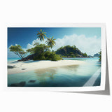 Extra large rolled print of a serene Fiji beach scene in muted blue and green tones.