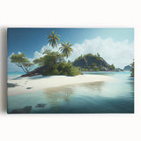 Large black and white stretched canvas depicting a serene Fiji beach scene, ideal for kitchen wall art.