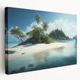 Large stretched canvas featuring a tranquil Fiji beach scene in soft blue and white tones, ideal for kitchen wall art.