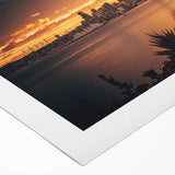 Art deco poster of Auckland skyline in muted blue tones on rolled canvas, ideal for dining room wall art.