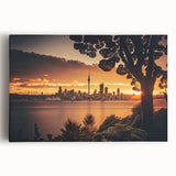 Black and white photograph of Auckland skyline on stretched canvas, ideal for kitchen wall art.