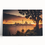 Black and white photo of Auckland skyline on stretched canvas, ideal for kitchen wall art or bedroom ambiance.