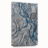 Large abstract depiction of Canterbury, New Zealand on acrylic glass, with vibrant blue and green tones.