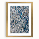 Extra large, textured abstract art print of Canterbury, New Zealand in muted earth tones on a gold-framed canvas.