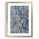 Textured art depicting an abstract scenery of Canterbury, New Zealand, in muted earth tones on a silver-framed canvas.