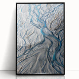 Large abstract wall art of Canterbury, New Zealand in muted earth tones, framed in black acrylic.