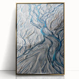 Large art print depicting a serene Canterbury, New Zealand landscape in muted earth tones on a gold-framed acrylic.