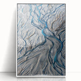 Art deco poster of Canterbury, New Zealand in muted gray and blue tones on framed acrylic, ideal for modern bedroom ambiance.