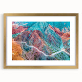 Extra large abstract art print of a textured Argentinian landscape in muted earth tones, framed in gold.