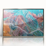 Mid-century modernist art of an Argentine landscape in muted earth tones, framed acrylic, suitable for nursery wall art.