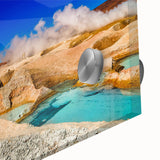 Large abstract wall art depicting a Bolivian landscape in acrylic glass, featuring earthy tones.