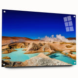 Acrylic print of a large abstract representation of a Bolivian landscape in earthy tones.