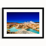 Extra large abstract art print depicting a colorful, textured scenery of Bolivia in a black frame.