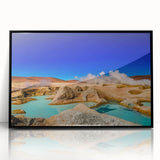 Large abstract wall art depicting a Bolivian landscape in muted earth tones on a framed acrylic.