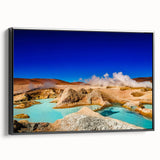 Black and white landscape art painting of Bolivian scenery on framed canvas, suitable for bedroom decor.