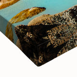 Large art featuring a black and white landscape painting of Bolivian scenery on stretched canvas.