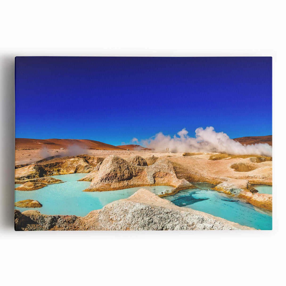 Black and white photograph of Bolivian landscape on large stretched canvas, ideal for kitchen wall art.