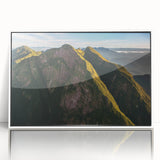 Acrylic print of a Brazilian landscape in art deco style, featuring muted earth tones.