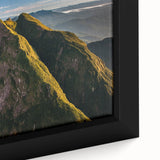 Extra large framed canvas featuring a textured, colorful depiction of a Brazilian landscape on black background.