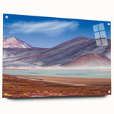 Acrylic print of a large abstract depiction of a South American scenery in earthy tones.