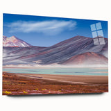 Large abstract depiction of a Chilean landscape on acrylic glass, in earthy tones, ideal for bedroom or dining room art.