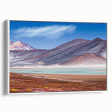 Vintage poster art of a Chilean landscape on framed canvas, featuring vibrant colors, ideal for living room decor.