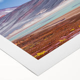 Art deco poster of a Chilean landscape in muted earth tones on rolled canvas, suitable for dining room decor.