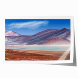 Extra large rolled print of a serene Chilean landscape with vibrant green and blue tones, ideal for dining room wall art.