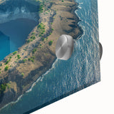 Large abstract wall art of the Galapagos scenery in Ecuador, featuring mid-century modernist style on acrylic glass.