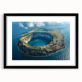 Colorful abstract art print of Galapagos scenery, featuring vibrant hues on a large framed canvas.